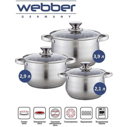 Набор кастрюль Webber BE-614/6 6 пр. (серебристый) 1