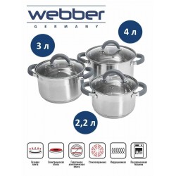 Набор кастрюль Webber BE-625/6 6 пр. (серебристый)