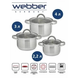 Набор кастрюль Webber BE-627/6 6 пр. (серебристый)