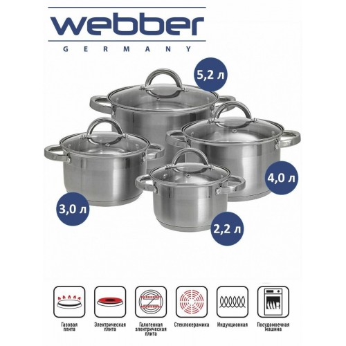 Набор кастрюль Webber BE-630/8 8 пр. (серебристый) 4