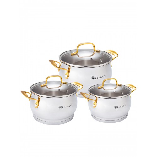Набор кастрюль Zeidan Z-50668 6 пр. (серебристый/золотой) 