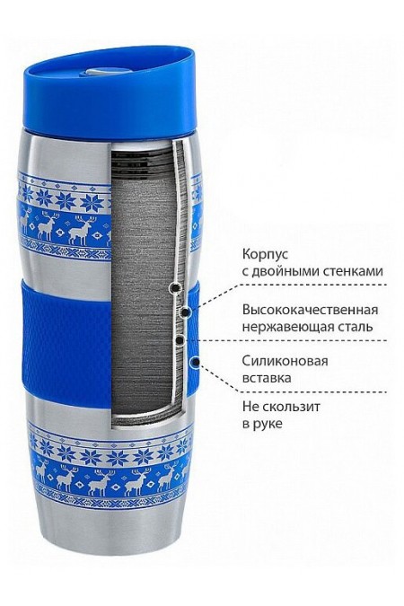 Термокружка Alpenkok с силиконовой вставкой 0.4 л (олени синий) 1