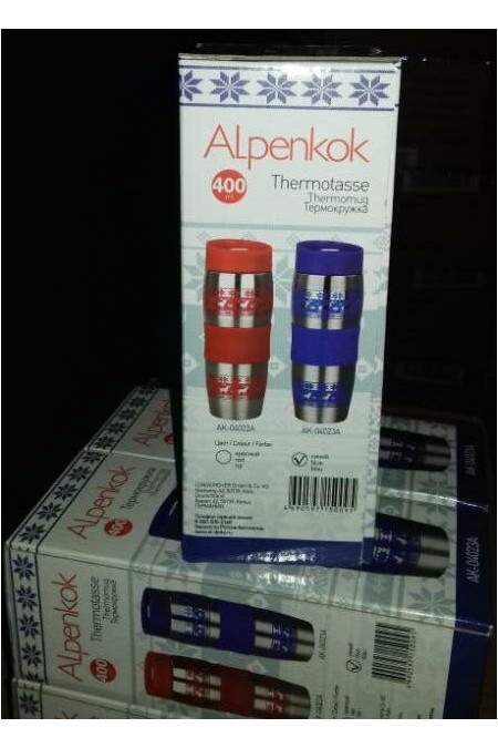 Термокружка Alpenkok с силиконовой вставкой 0.4 л (олени синий) 2