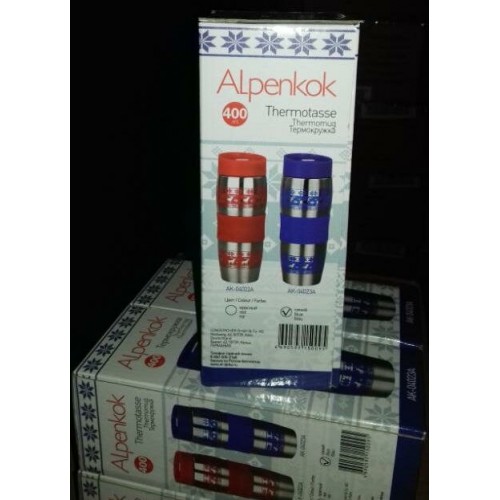 Термокружка Alpenkok с силиконовой вставкой 0.4 л (олени синий) 2