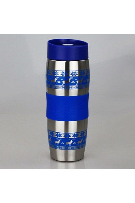 Термокружка Alpenkok с силиконовой вставкой 0.4 л (олени синий) 3