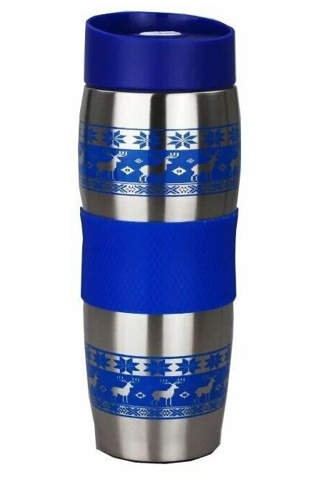 Термокружка Alpenkok с силиконовой вставкой 0.4 л (олени синий) 4