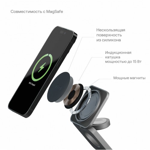 Беспроводное зарядное устройство uBear Balance 3 в 1 Для IPhone, Apple Watch, Airpods, 25W (серый) 6