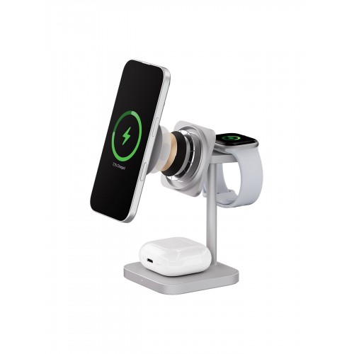 Беспроводное зарядное устройство uBear Evoke Qi2 3 в 1 Для IPhone, Apple Watch, Airpods, 25W (серебристый) 2