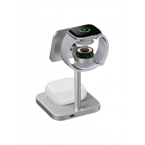 Беспроводное зарядное устройство uBear Evoke Qi2 3 в 1 Для IPhone, Apple Watch, Airpods, 25W (серебристый) 3