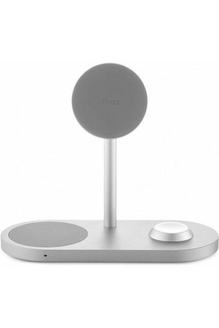 Беспроводное зарядное устройство uBear Stage Pro 3 в 1 Для IPhone, Apple Watch, Airpods, 30W (серебристый) 2