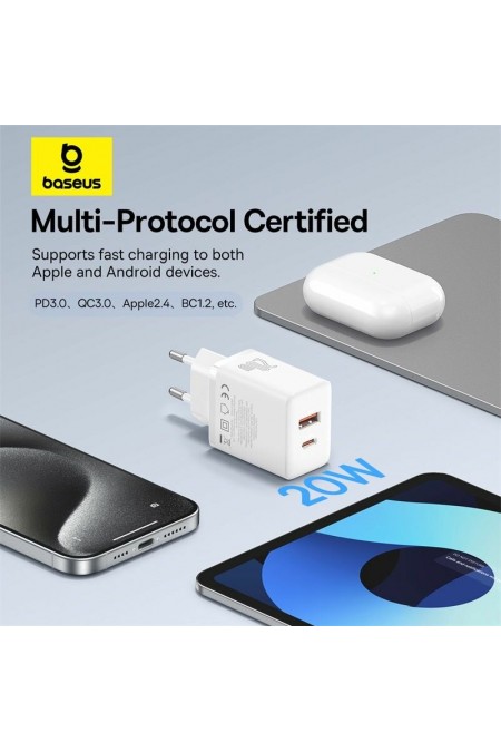 Сетевое зарядное устройство Baseus P10111403213-00 Cube USB-C+A 20W WT (белый) 8