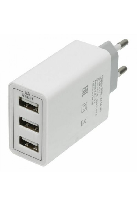 Сетевое зарядное устройство DIGMA DGWC-3U-5A-WG 30W 3A (PD+QC) 3xUSB (белый) 