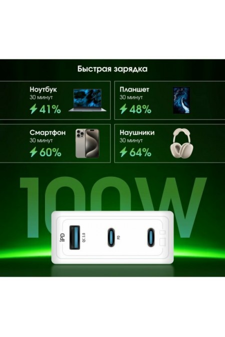 Сетевое зарядное устройство DIGMA Pro DPW10C 100W 5A (PD+QC) 2хUSB-C/USB-A универсальное (DPW1С0G012WH) (белый) 1