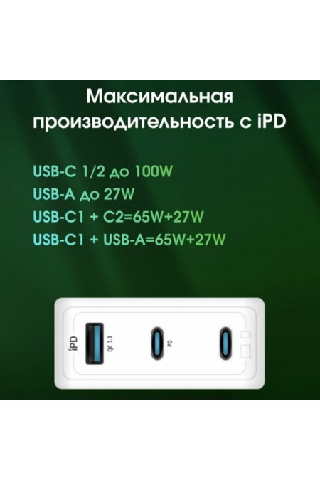 Сетевое зарядное устройство DIGMA Pro DPW10C 100W 5A (PD+QC) 2хUSB-C/USB-A универсальное (DPW1С0G012WH) (белый) 6