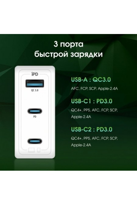 Сетевое зарядное устройство DIGMA Pro DPW10C 100W 5A (PD+QC) 2хUSB-C/USB-A универсальное (DPW1С0G012WH) (белый) 7