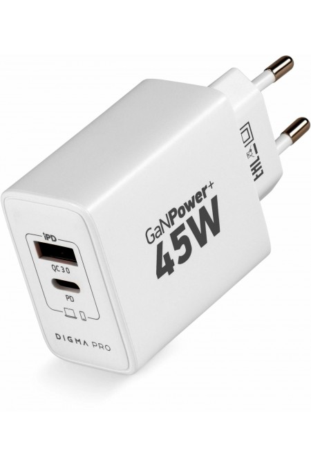 Сетевое зарядное устройство DIGMA Pro DPW4A 45W 3A (PD+QC) USB-C/USB-A универсальное (DPW4A5GX11WH) (белый) 7