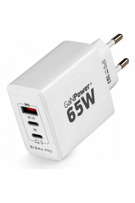 Сетевое зарядное устройство DIGMA Pro DPW6B (PD+QC) 2хUSB-C/USB-A 65W 3.25A (DPW6B5GX12WH) (белый) 