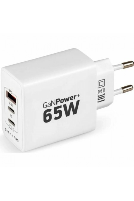 Сетевое зарядное устройство DIGMA Pro DPW6B (PD+QC) 2хUSB-C/USB-A 65W 3.25A (DPW6B5GX12WH) (белый) 2