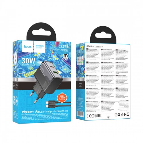 Сетевое зарядное устройство Hoco CS73A 1USB+1 Type-C 3.0A PD 30W+QC3.0 (черный) 4