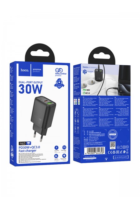 Сетевое зарядное устройство Hoco Gentle PD30W+QC3.0 30W 3A (PD+QC) (черный) 5