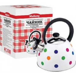 Чайник из нержавеющей стали Mallony MAL-0403 2.2 л (белый/цветной горошек)