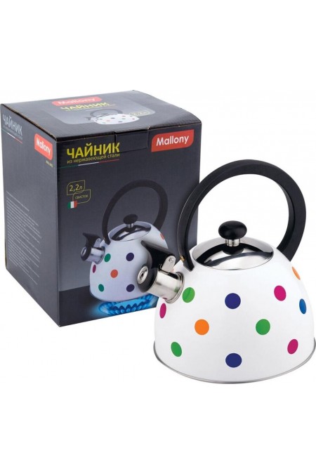 Чайник из нержавеющей стали Mallony MAL-0403 2.2 л (белый/цветной горошек) 3