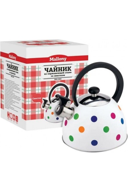 Чайник из нержавеющей стали Mallony MAL-0403 2.2 л (белый/цветной горошек) 4