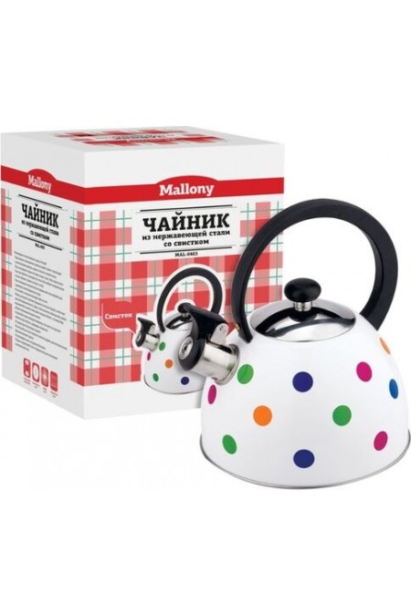 Чайник из нержавеющей стали Mallony MAL-0403 2.2 л (белый/цветной горошек) 5
