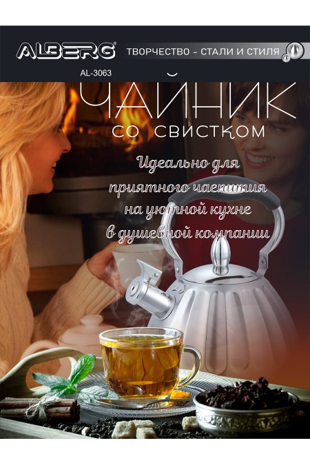 Чайник из нержавеющей стали Alberg AL-3063 3 л (серебристый) 3