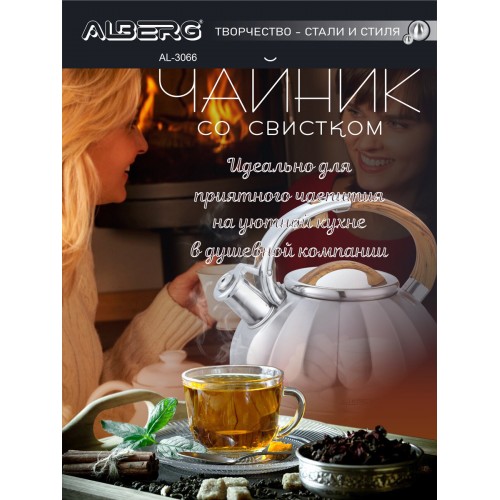 Чайник из нержавеющей стали Alberg AL-3066 3 л (серебристый/бежевый) 4
