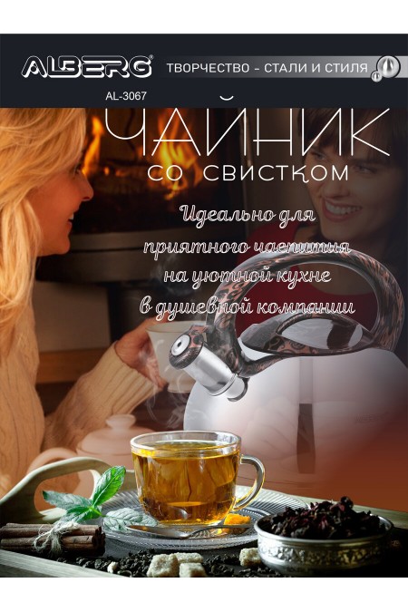 Чайник из нержавеющей стали Alberg AL-3067 3 л (серебристый/черный) 4