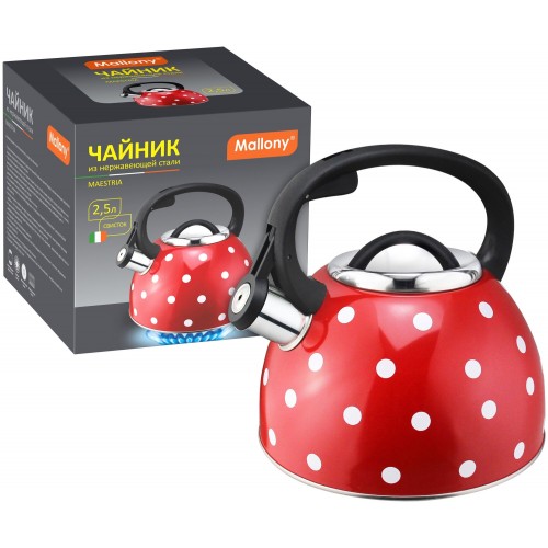 Чайник из нержавеющей стали Mallony Maestria 005176 (красный в белый горошек) 2