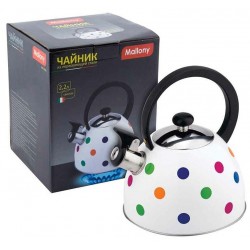 Чайник из нержавеющей стали Mallony MAL-0403 2.2 л (белый/цветной горошек)