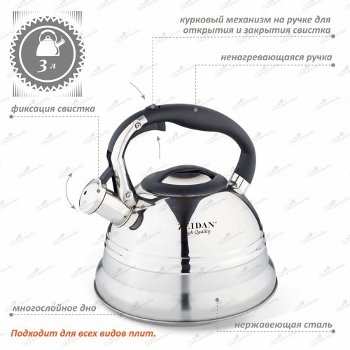 Чайник из нержавеющей стали Zeidan Z-4156 3 л (серебристый) 9