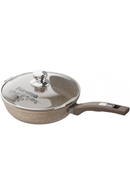 Сковорода Мечта Гранит Brown с28806 с крышкой не съемная ручка 28 см (коричневый) 