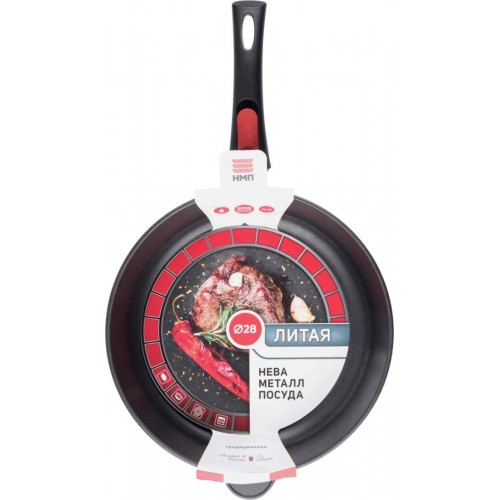 Сковорода НЕВА МЕТАЛЛ ПОСУДА Традиционная 6028 съемная ручка 28 см (черный) 6