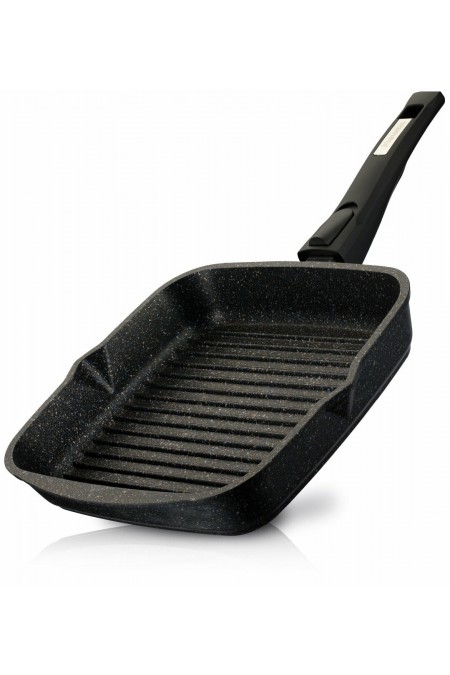 Сковорода-гриль Мечта Гранит star с68803 с несъемной ручкой и стеклянной крышкой 28 см (черный) 