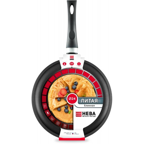 Сковорода блинная НЕВА МЕТАЛЛ ПОСУДА Литая 6222 22 см (черный) 