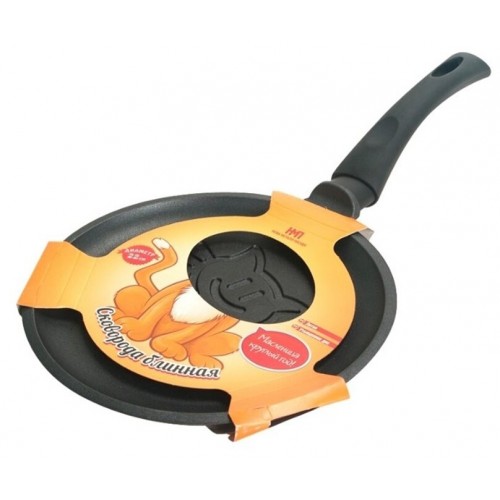 Сковорода блинная НЕВА МЕТАЛЛ ПОСУДА Весёлая Кот 22 см (черный) 8