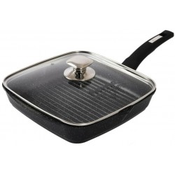 Сковорода-гриль Мечта Гранит black С64802 с несъемной ручкой и стеклянной крышкой 24x24 см (черный)