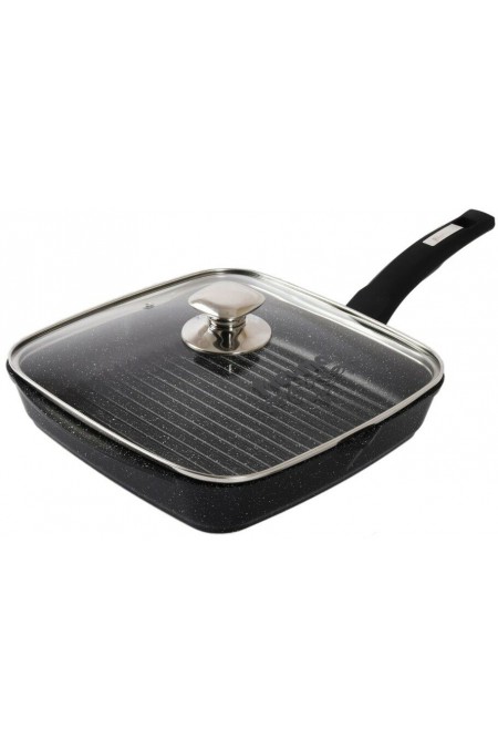 Сковорода-гриль Мечта Гранит black С64802 с несъемной ручкой и стеклянной крышкой 24x24 см (черный) 