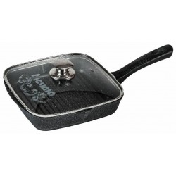 Сковорода-гриль Мечта Гранит black С68802 с несъемной ручкой и стеклянной крышкой 28x28 см (черный)