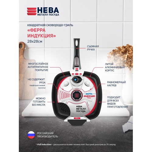 Сковорода-гриль НЕВА МЕТАЛЛ ПОСУДА Ферра Индукция 59428G 28 см (черный) 1