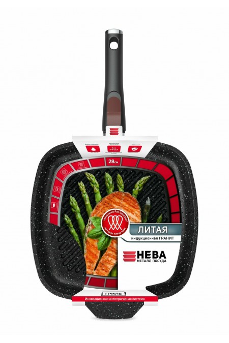 Сковорода-гриль НЕВА МЕТАЛЛ ПОСУДА Литая L184028Gi 28 см (черный) 4
