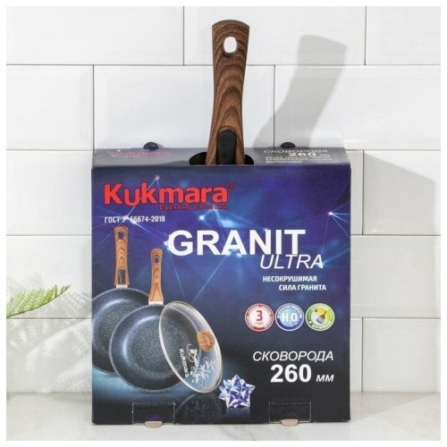 Сковорода Kukmara Granit ultra сгг263а с крышкой съемная ручка 26 см (синий) 7