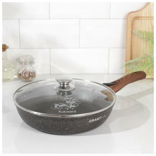 Сковорода Kukmara Granit ultra сгг263а с крышкой съемная ручка 26 см (синий) 9