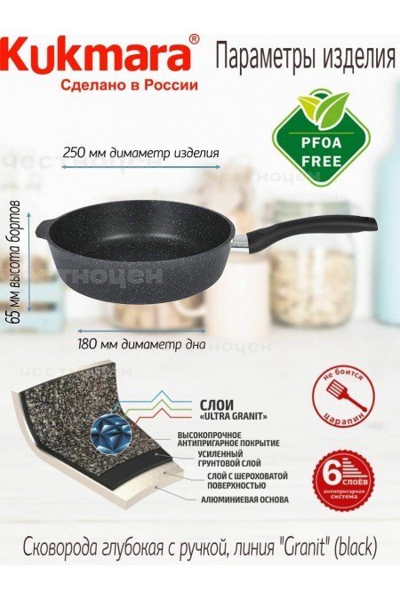 Сковорода Kukmara Granit ultra сггч240а не съемная ручка 24 см (черный гранит) 1