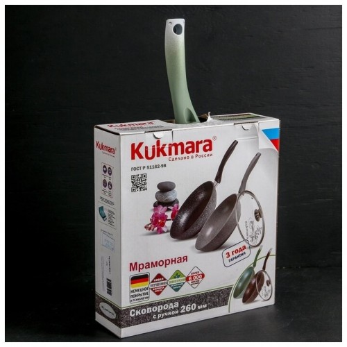 Сковорода Kukmara Мраморная смс262а не съемная ручка 26 см (светлый мрамор) 8