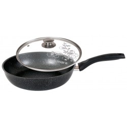 Сковорода Kukmara Мраморная смт24603а с крышкой не съемная ручка 24 см (темный мрамор)