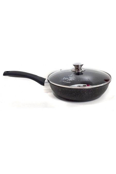 Сковорода Kukmara Мраморная смт24603а с крышкой не съемная ручка 24 см (темный мрамор) 